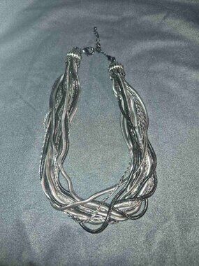 Kiam Family Sgiend Multistrand Black & Silvertone & Rhinestone Necklace